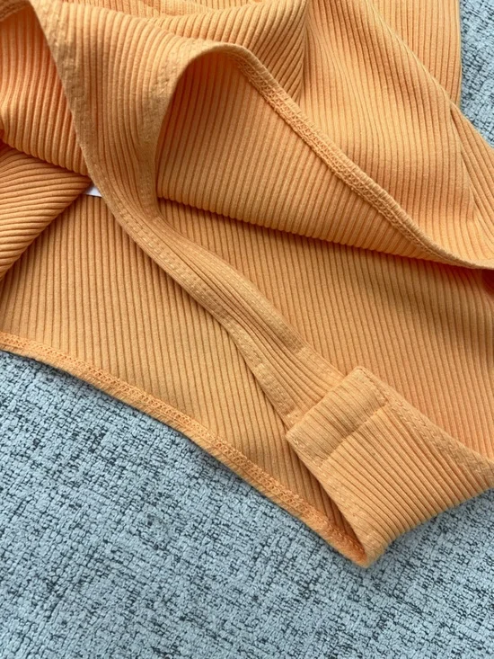 H&M Ribbed Spaghetti-Strap Bodysuit - Orange - Picture 9 of 10